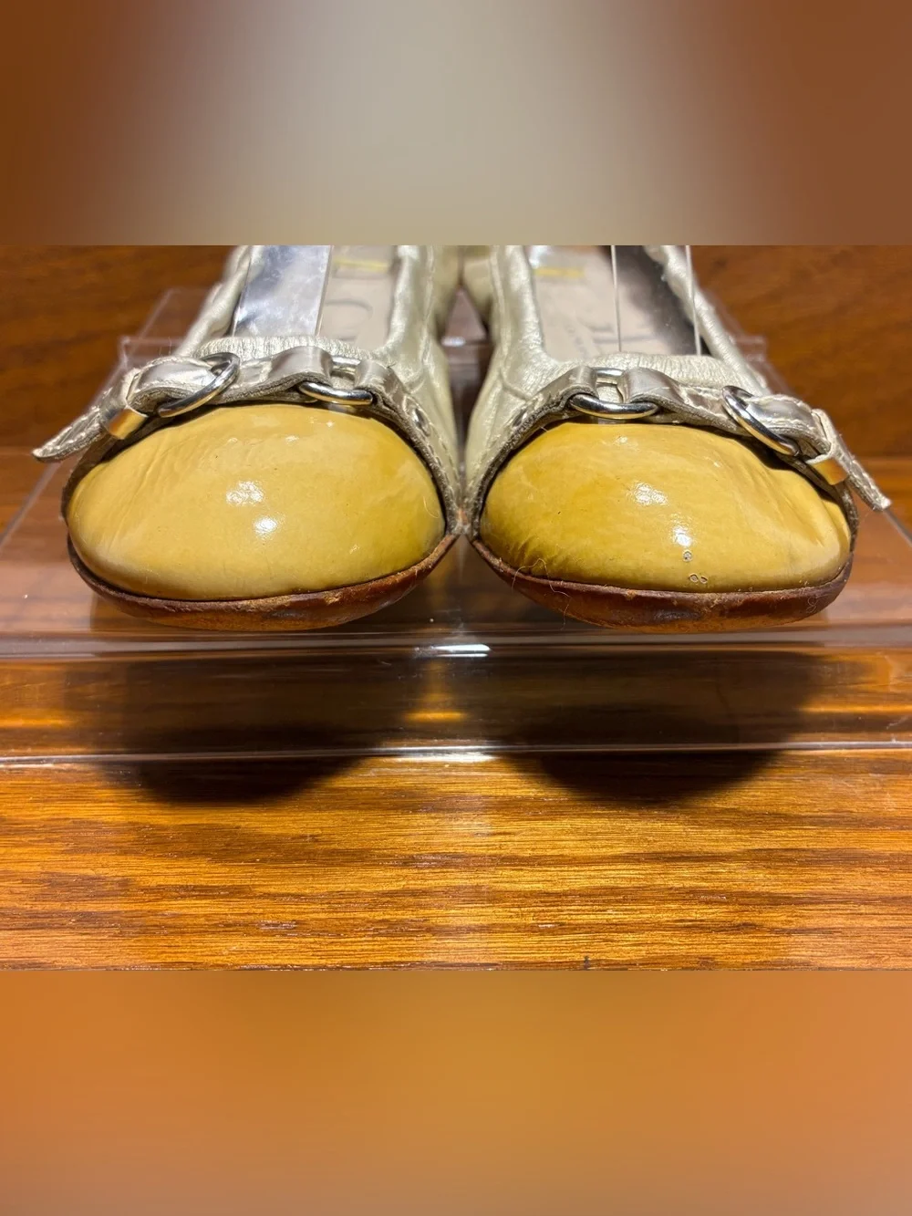 AGL Italy Made Metallic Gold Leather Patent Cap Toe Ballet Flats EU 36.5 US 6.5